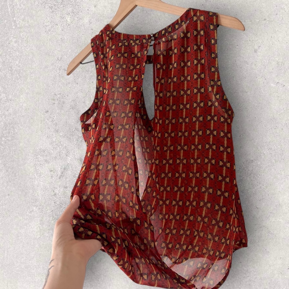 ASTR the Label Orange Yellow Aztec Pattern Keyhole Cowl Sheer Tank Size S - Picture 8 of 9